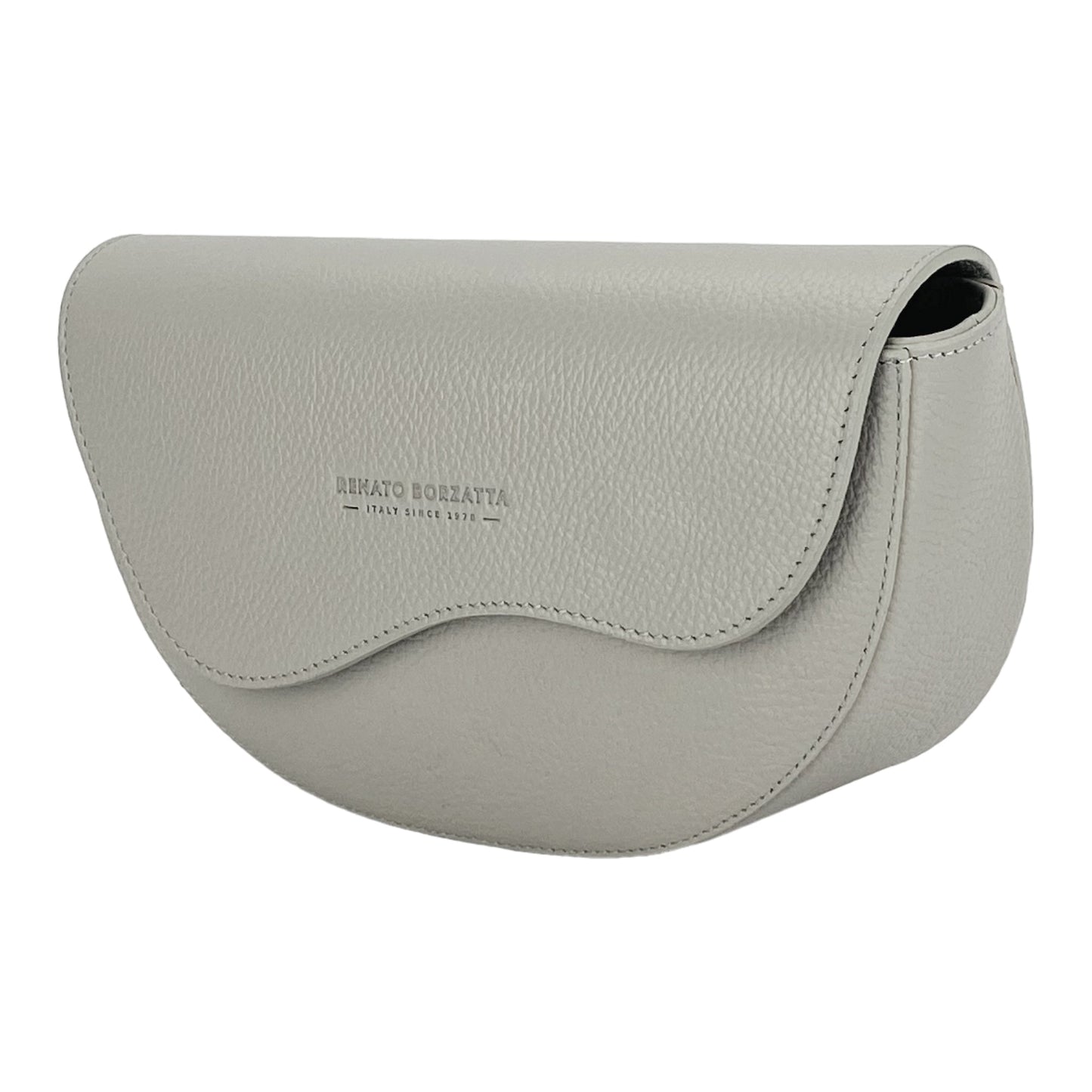 RB1027BO  | Borsa Donna a Bandoliera stondata in Vera Pelle Made in Italy. Tracolla removibile e regolabile in pelle. Accessori Nickel Lucido - Colore Ghiaccio - Dimensioni: cm 25 x 15 x 9-2