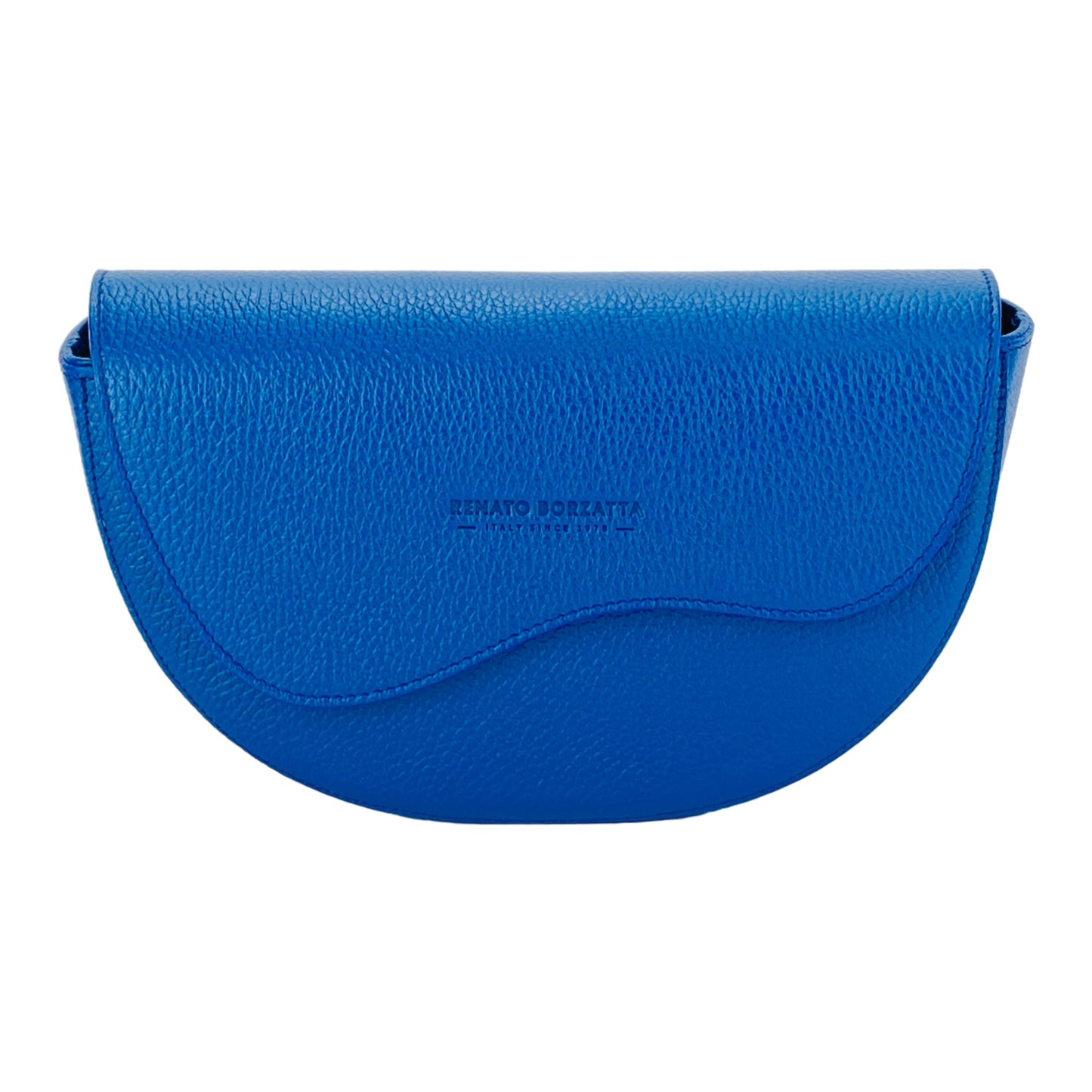 RB1027CH  | Borsa Donna a Bandoliera stondata in Vera Pelle Made in Italy. Tracolla removibile e regolabile in pelle. Accessori Nickel Lucido - Colore Blu Royal - Dimensioni: cm 25 x 15 x 9-1