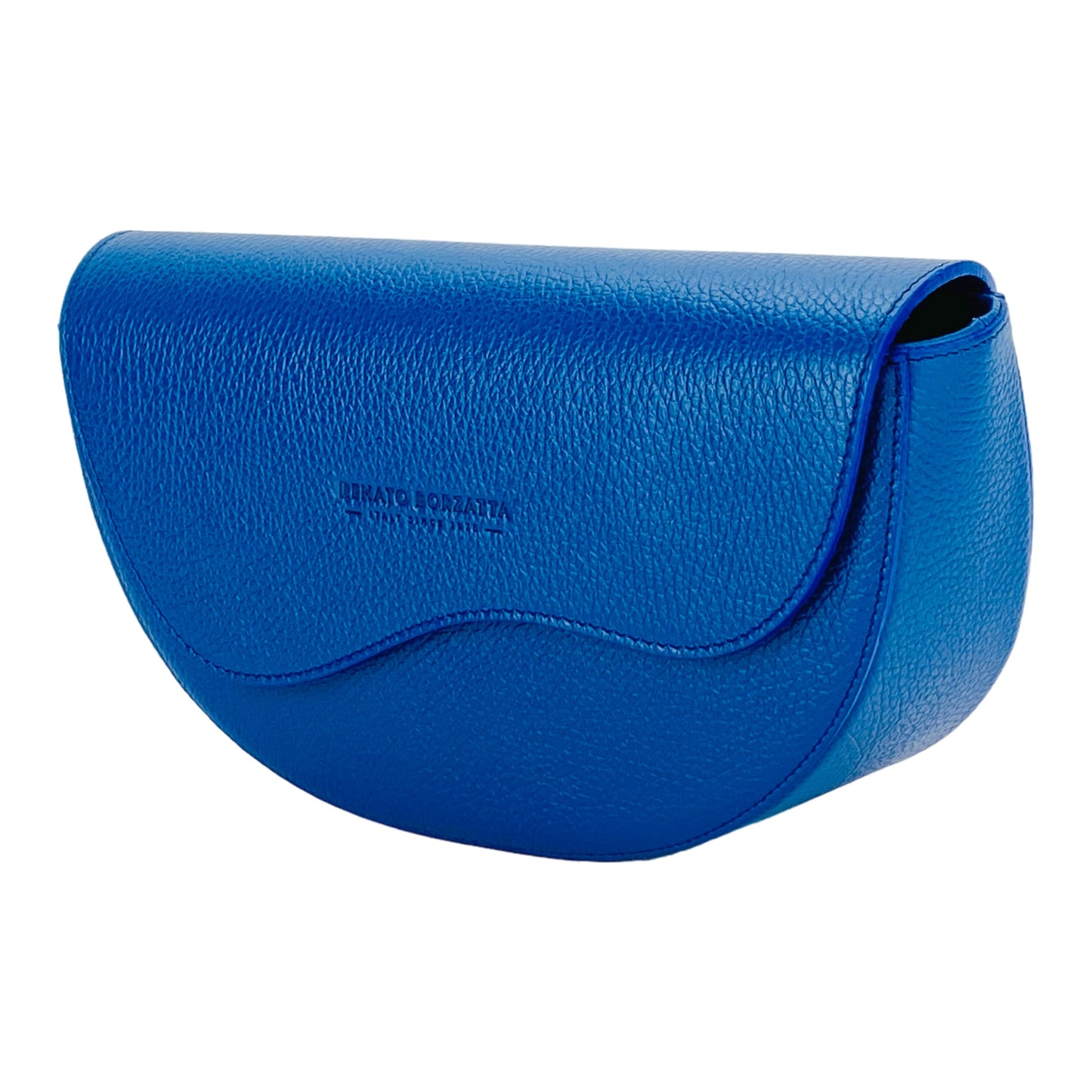 RB1027CH  | Borsa Donna a Bandoliera stondata in Vera Pelle Made in Italy. Tracolla removibile e regolabile in pelle. Accessori Nickel Lucido - Colore Blu Royal - Dimensioni: cm 25 x 15 x 9-2