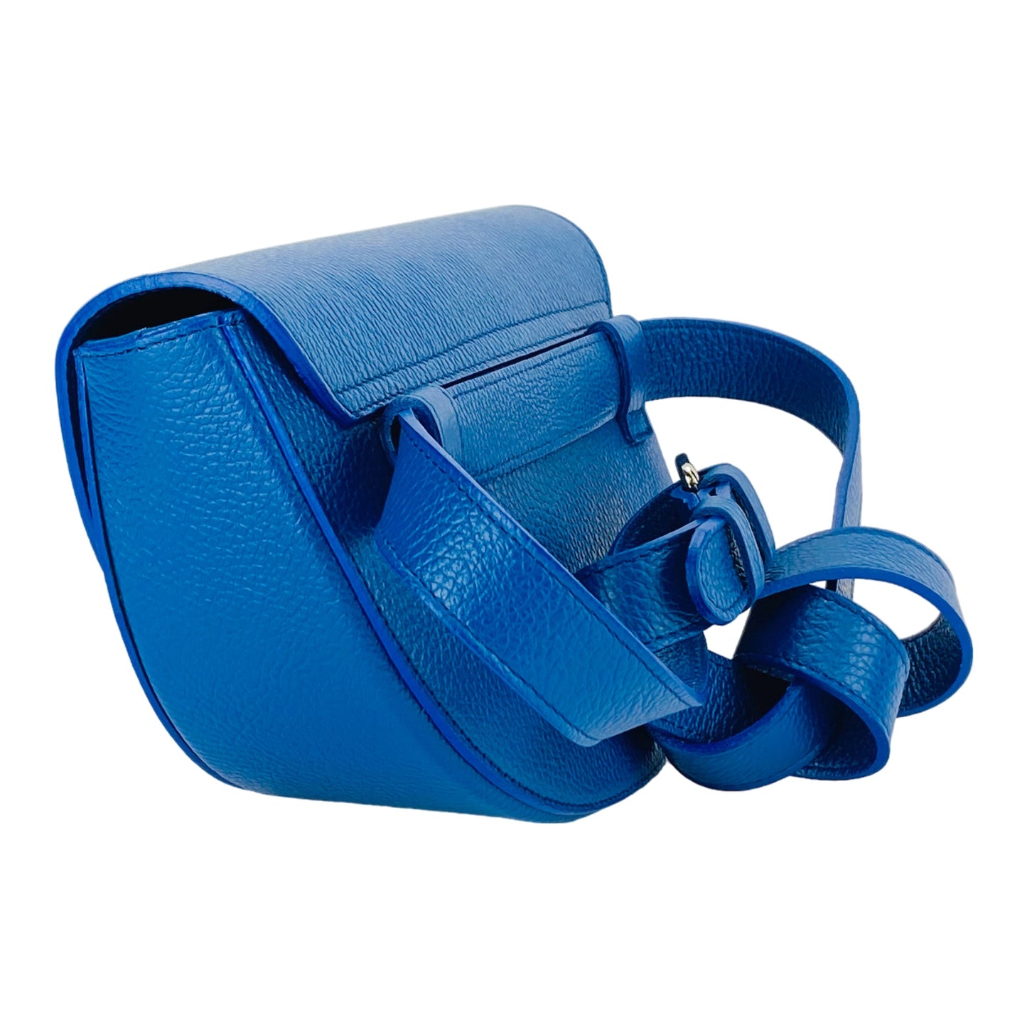 RB1027CH  | Borsa Donna a Bandoliera stondata in Vera Pelle Made in Italy. Tracolla removibile e regolabile in pelle. Accessori Nickel Lucido - Colore Blu Royal - Dimensioni: cm 25 x 15 x 9-3