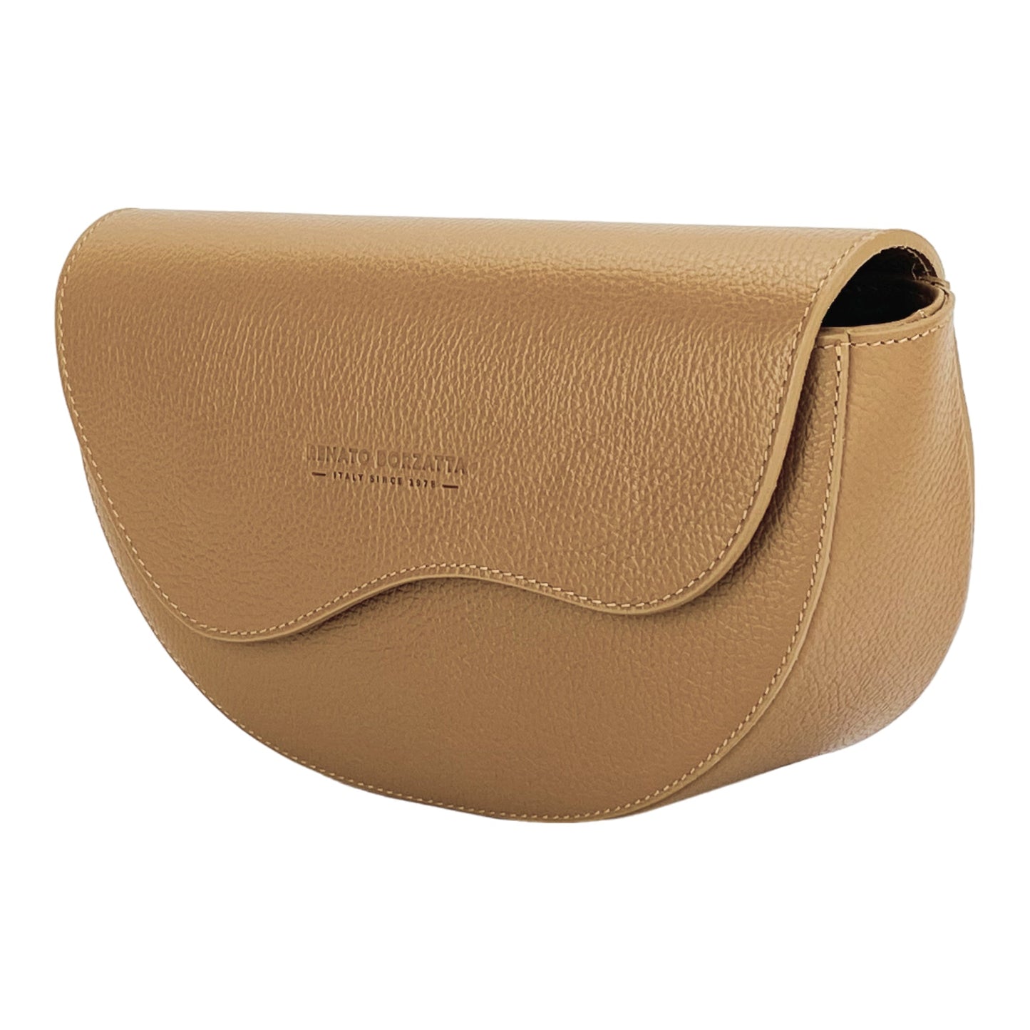 RB1027S | Borsa Donna a Bandoliera stondata in Vera Pelle Made in Italy. Tracolla removibile e regolabile in pelle. Accessori Nickel Lucido - Colore Cognac - Dimensioni: cm 25 x 15 x 9-2