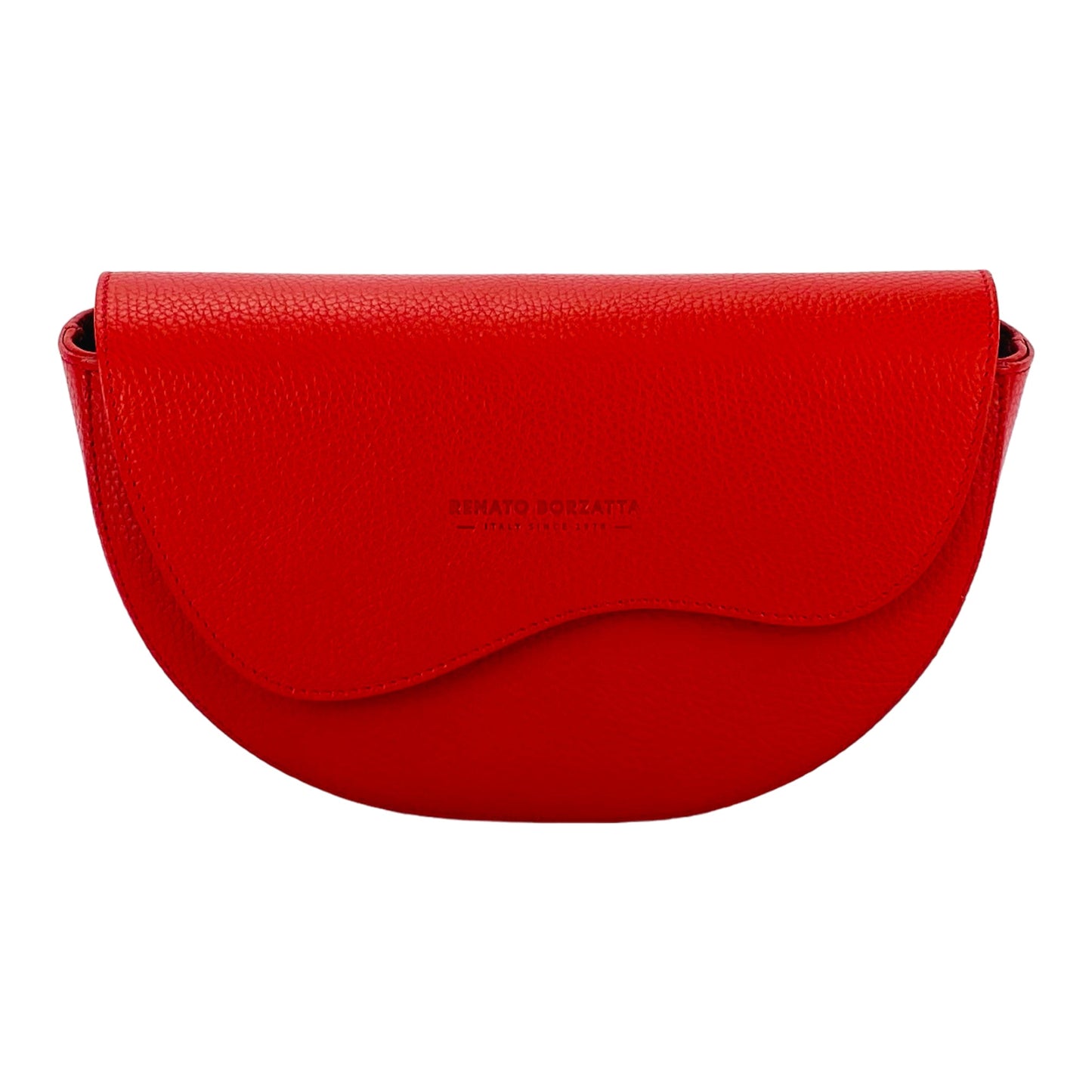 RB1027V | Borsa Donna a Bandoliera stondata in Vera Pelle Made in Italy. Tracolla removibile e regolabile in pelle. Accessori Nickel Lucido - Colore Rosso - Dimensioni: cm 25 x 15 x 9-1