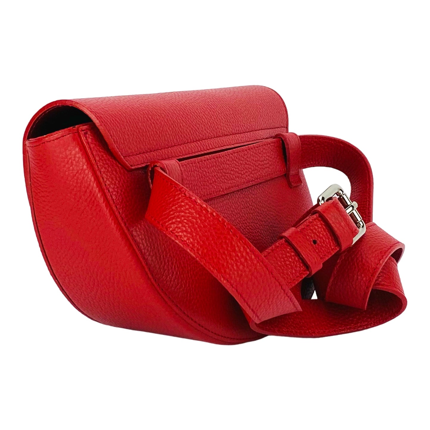 RB1027V | Borsa Donna a Bandoliera stondata in Vera Pelle Made in Italy. Tracolla removibile e regolabile in pelle. Accessori Nickel Lucido - Colore Rosso - Dimensioni: cm 25 x 15 x 9-3