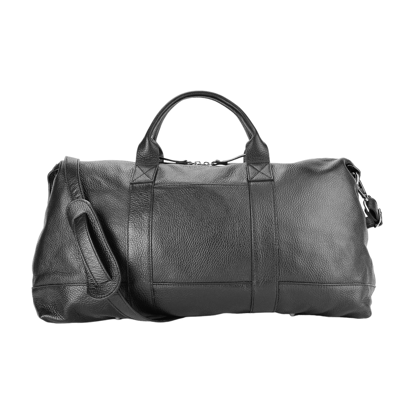 RB1029A | Borsone da Viaggio in Vera Pelle Made in Italy con Tracolla regolabile e removibile. Chiusura con lampo e Accessori in metallo Nickel Lucido - Colore Nero - Dimensioni: cm 57 x 26 x 24-0