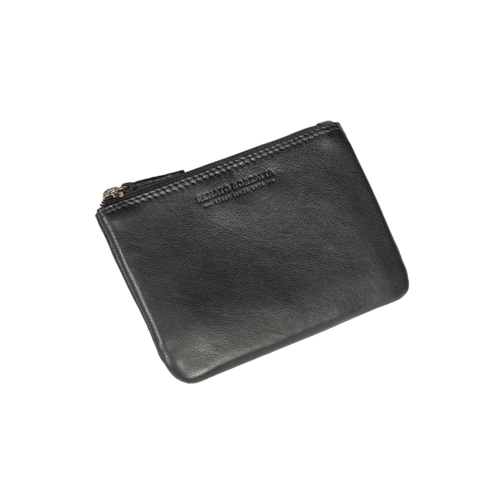 RB12032A | Key Holder/Coin Purse in Genuine Full Grain Leather, with Light Grain. Black Color. RFID Protection. Dimensions: 13 x 9 x 0.5 cm. Packaging: Gift box bottom/lid-2