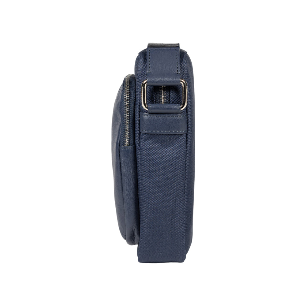 RB2002D | Nylon/Genuine Leather Shoulder Bag, with light grain. Zip closure and adjustable shoulder strap - Color Blue - Dimensions: cm 15.5 x 21 x 7. Packaging: Non-woven fabric bag-2