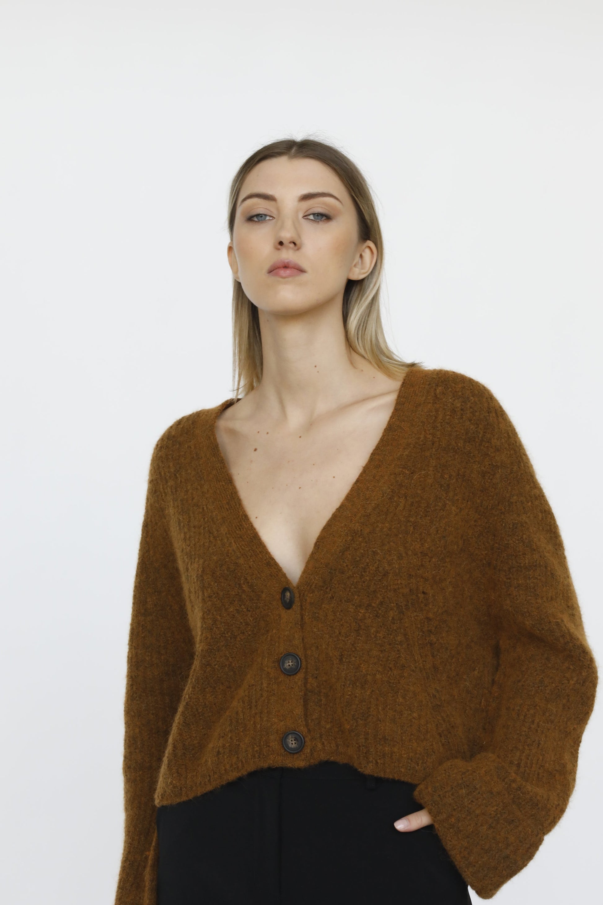 Wool and Alpaca Blend Lapel Cardigan - Pearl