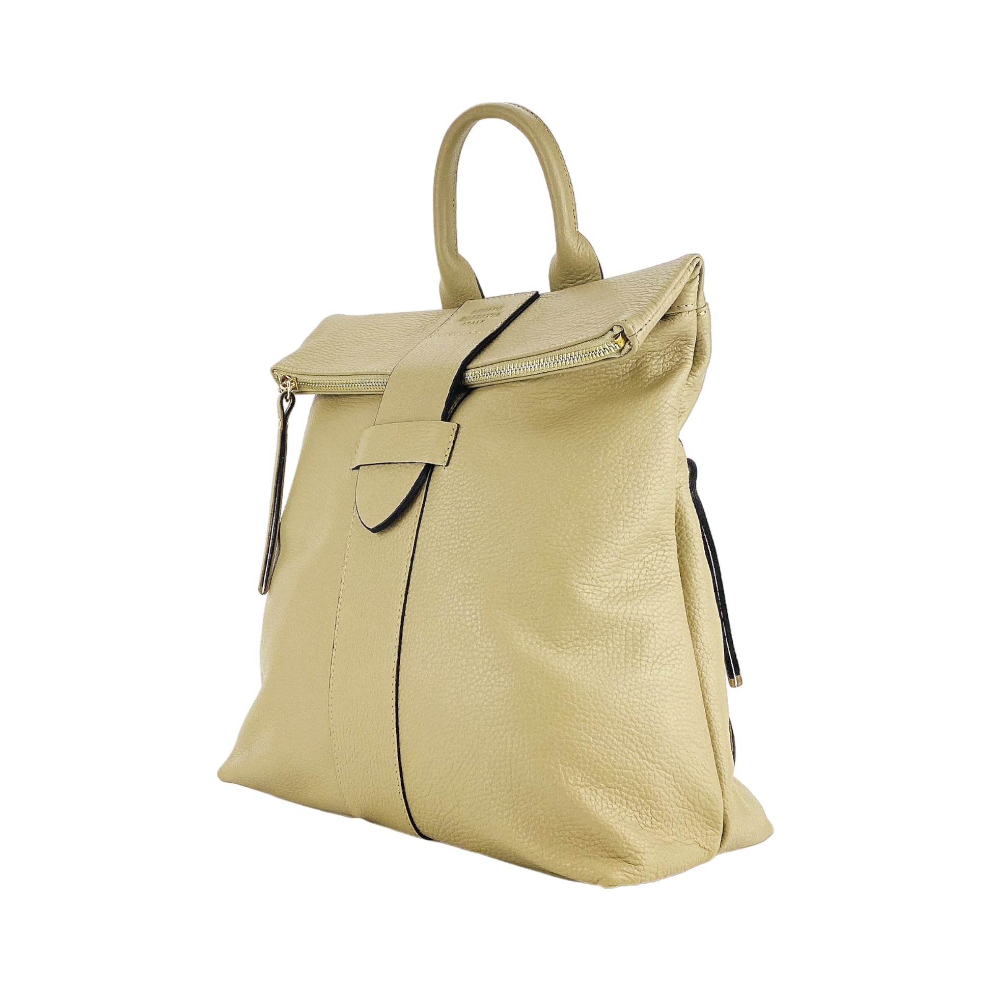 RB1021AL | Zaino Donna Morbido in Vera Pelle Made in Italy con Spallacci regolabili. Chiusura lampo e Accessori in metallo Oro Lucido - Colore Beige - Dimensioni: cm 30 x 34 x 10,5-1