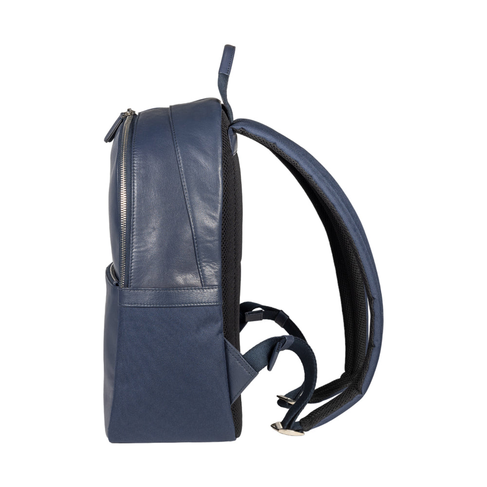 RB2001D | Nylon/Genuine Leather Netbook/Tablet Backpack, with light grain. Zip closure and adjustable shoulder straps - Color Blue - Dimensions: cm 27 x 38 x 14. Packaging: Non-woven fabric bag-2