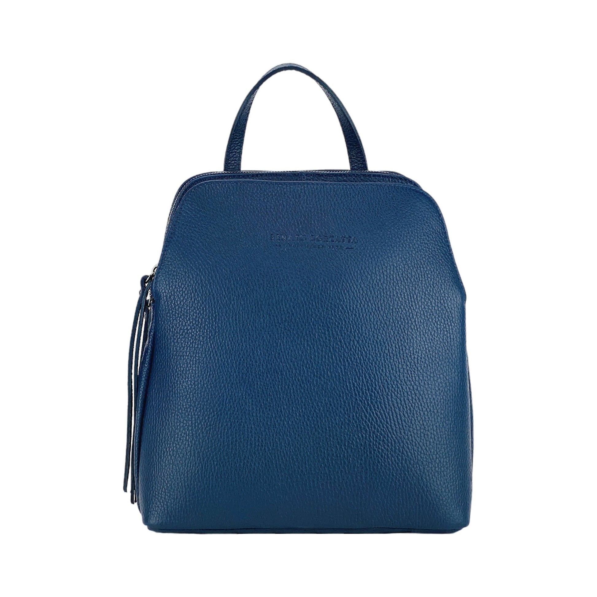 RB1018D | Zaino Donna Doppio scomparto in Vera Pelle Made in Italy con spallacci regolabili. Accessori in metallo Canna di Fucile - Colore Blu - Dimensioni: cm 26 x 30 x 14,5-2