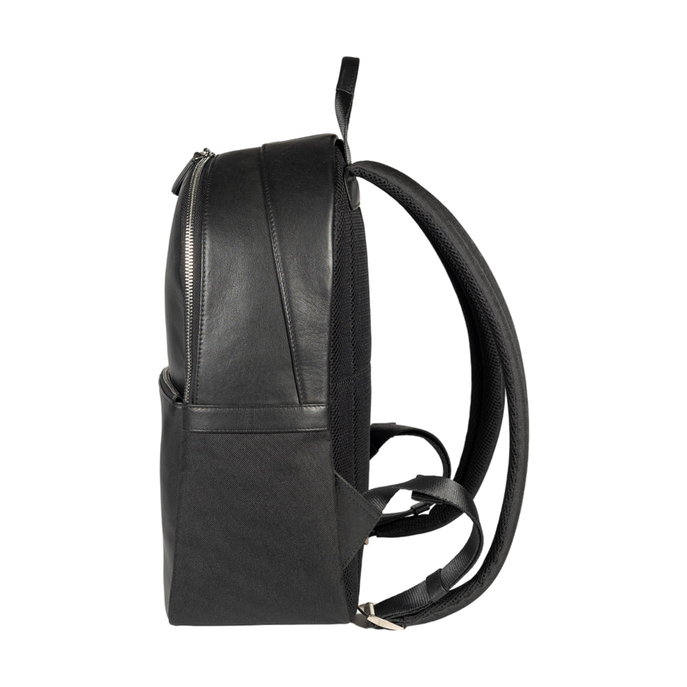 RB2001A | Zaino Porta Netbook/Tablet in Nylon/Vera Pelle, con leggera grana. Chiusura con lampo e spallacci regolabili - Colore Nero - Dimensioni: cm 27 x 38 x 14. Confezione: Sacchetto Tessuto non Tessuto-2