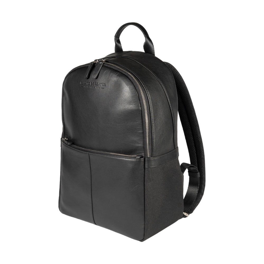 RB2001A | Zaino Porta Netbook/Tablet in Nylon/Vera Pelle, con leggera grana. Chiusura con lampo e spallacci regolabili - Colore Nero - Dimensioni: cm 27 x 38 x 14. Confezione: Sacchetto Tessuto non Tessuto-0