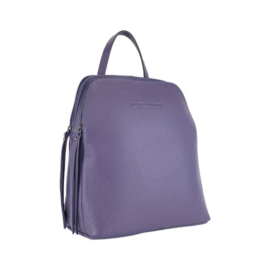 RB1018Y | Zaino Donna Doppio scomparto in Vera Pelle Made in Italy con spallacci regolabili. Accessori in metallo Canna di Fucile - Colore Viola - Dimensioni: cm 26 x 30 x 14,5-0