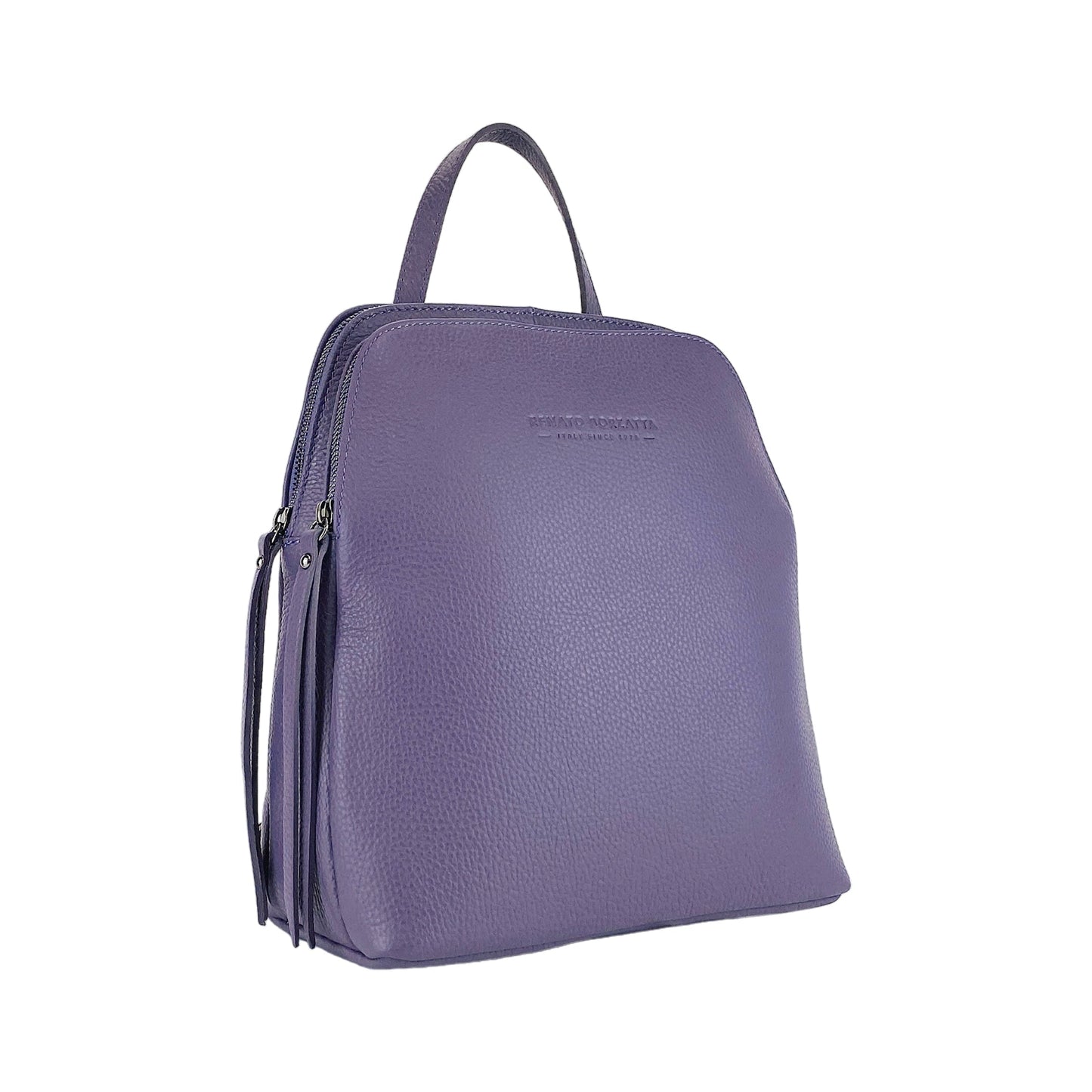 RB1018Y | Genuine Leather Double Compartment Women's Backpack Made in Italy with adjustable shoulder straps. Gunmetal metal accessories - Purple color - Dimensions: 26 x 30 x 14.5 cm-0