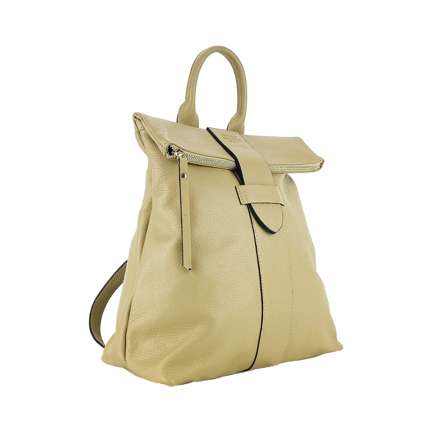 RB1021AL | Zaino Donna Morbido in Vera Pelle Made in Italy con Spallacci regolabili. Chiusura lampo e Accessori in metallo Oro Lucido - Colore Beige - Dimensioni: cm 30 x 34 x 10,5-0