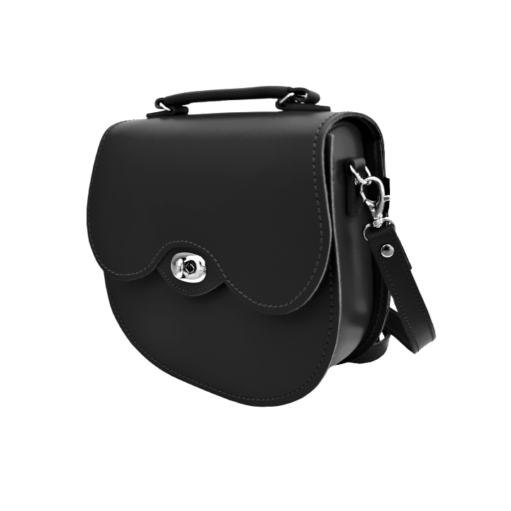 Handmade Leather Twist Lock Saddle Bag - Black-1