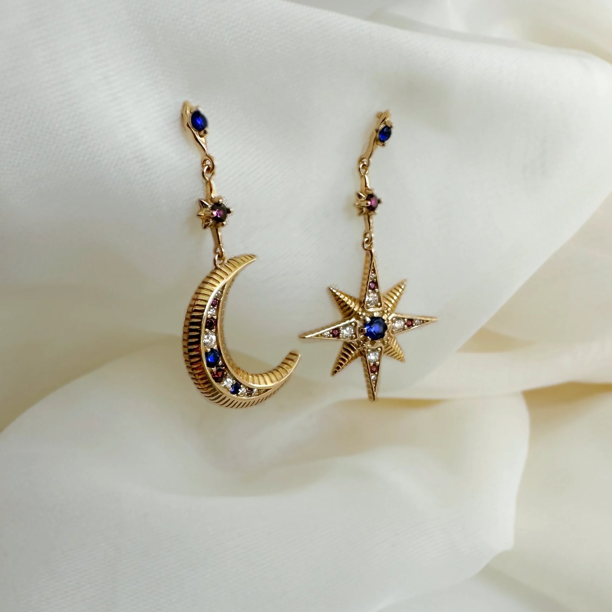 CELESTE MOON &amp; STAR STUDS EARRINGS