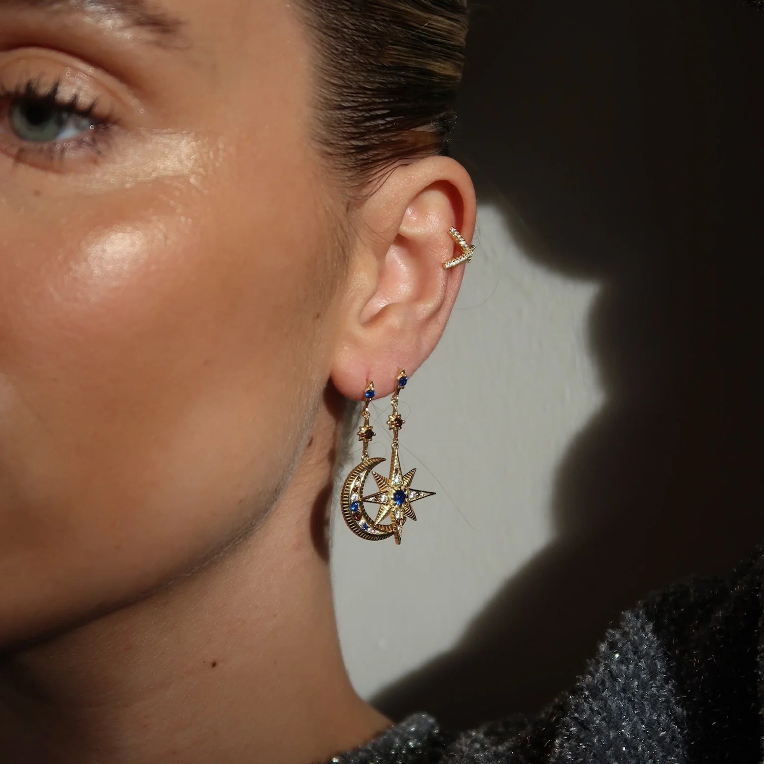 CELESTE MOON &amp; STAR STUDS EARRINGS